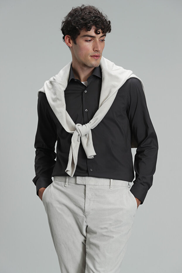 Austın Erkek Basic Gömlek Slim Fit Antrasit - 2
