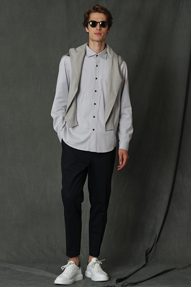 Quel Erkek Basic Gömlek Regular Fit Gri - 2