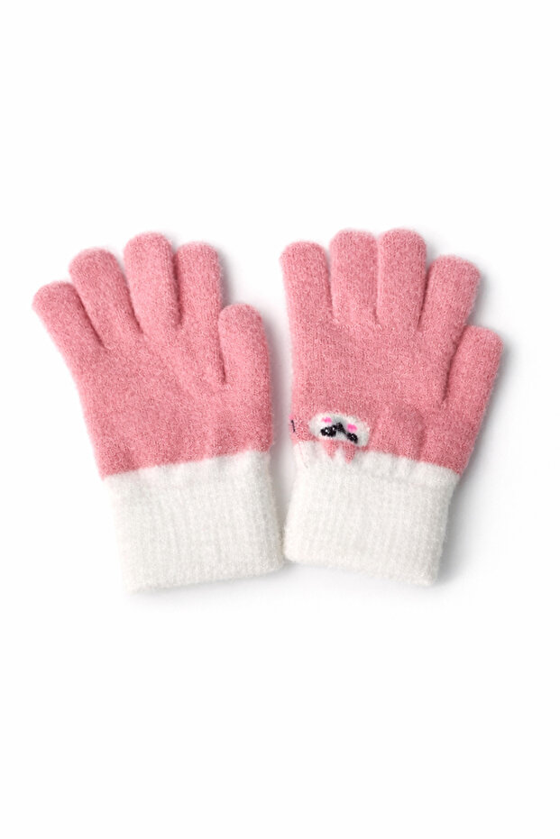 Kedi Nakışlı Pembe Eldiven - 3