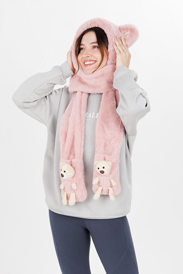 Sevimli Ayı Bere Atkı Pembe - 5