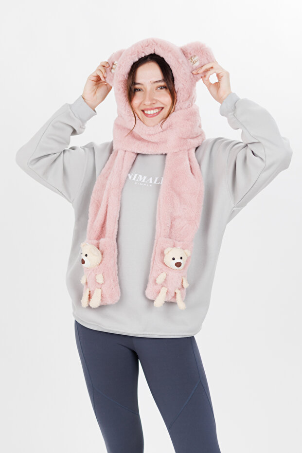 Sevimli Ayı Bere Atkı Pembe - 3