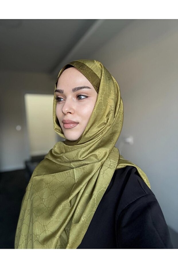 Monogram desenli HİNT İPEK ŞAL - 1