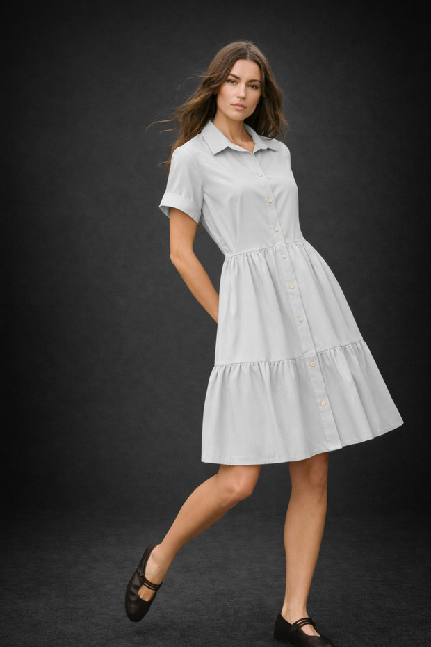 Kısa Kollu Oversize Düğmeli ELBİSE - 3