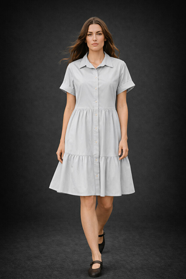 Kısa Kollu Oversize Düğmeli ELBİSE - 1