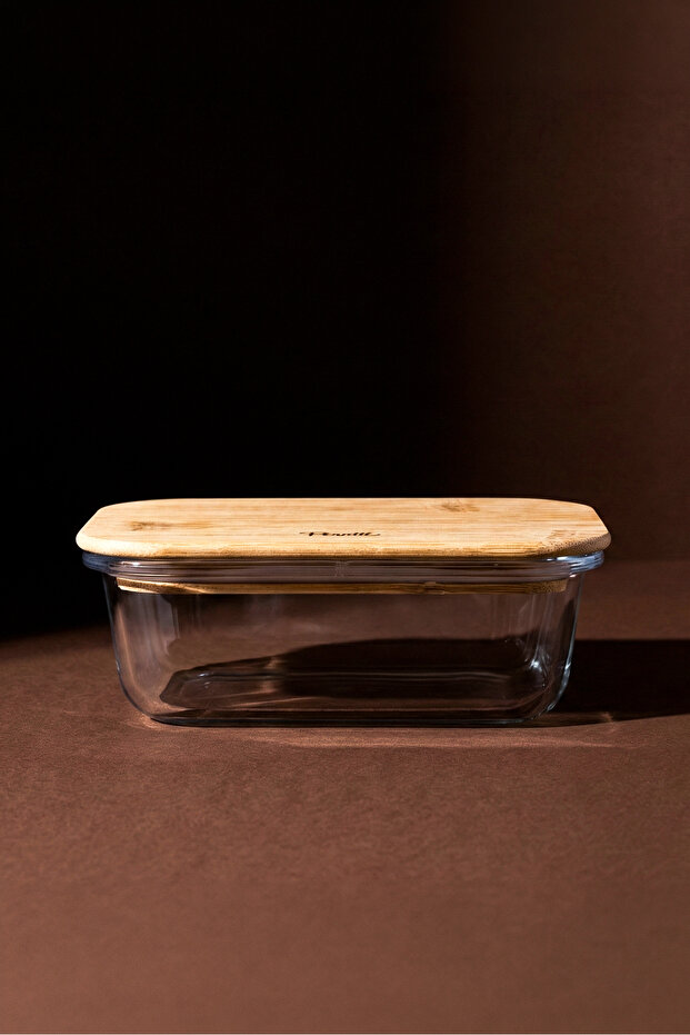 Locky Bamboo 370 ml Rectangular Glass Storage Container - 1