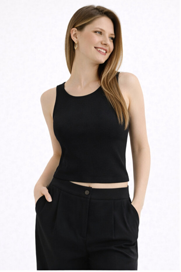 Crew Neck Halter Ribbed Sleeveless Lycra Bady Blouse Tank Top Product Length 48 Cm. Std Size Dir.
