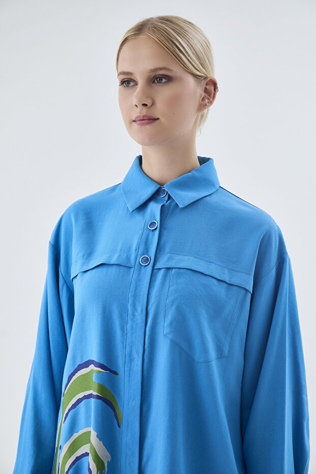 طقم مزدوج منقوش بأزرار باللون الفيروزي 1454 - 2