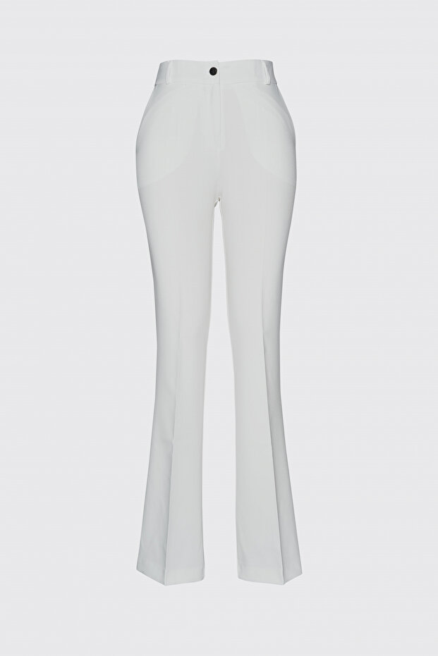 Wide Leg Fabric Ecru Trousers 0213