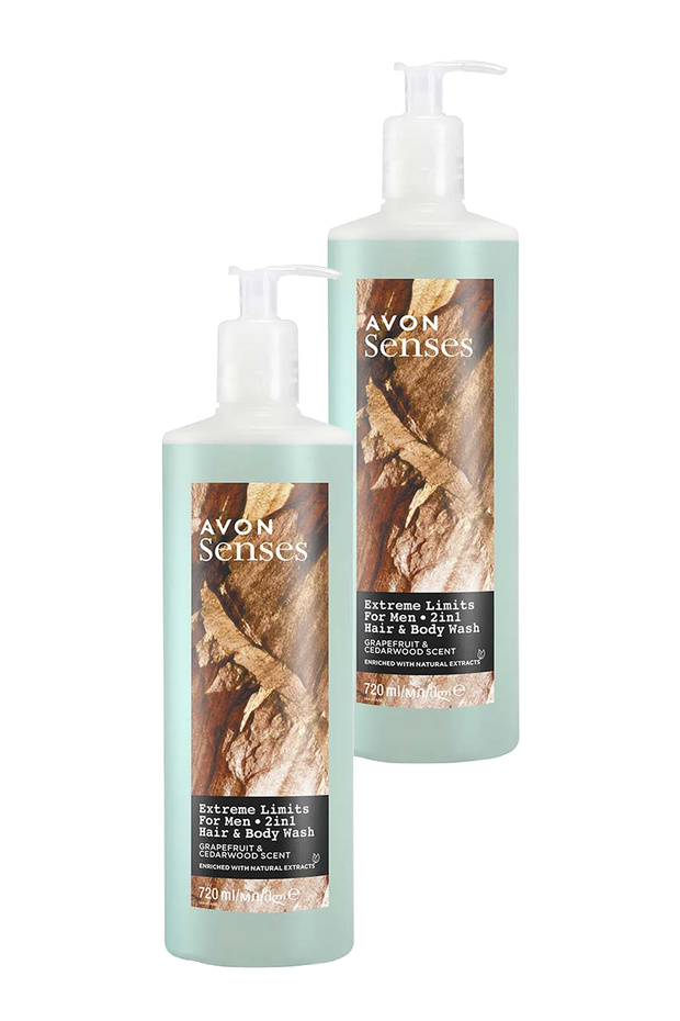 Senses Extreme Limits Men's Shower Gel for Hair and Body with Grapefruit and Sandal Scent 720 Ml. Double