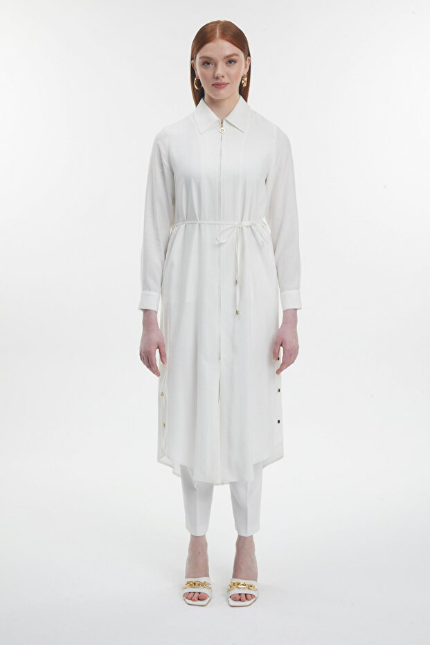 Shirt with Collar and Zipper, Ecru 0285