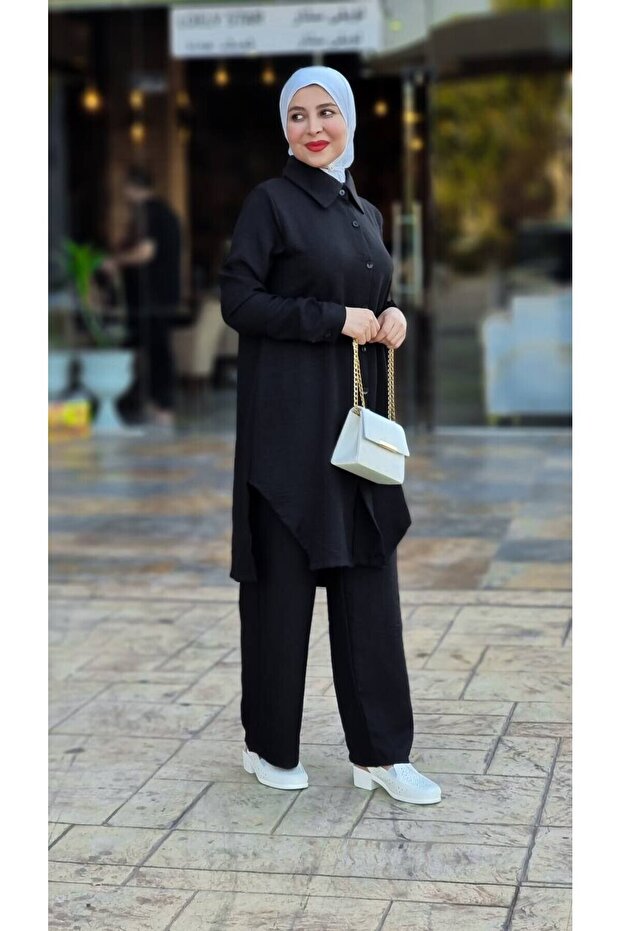 4471 - طقم حجاب أسود مزدوج - 1