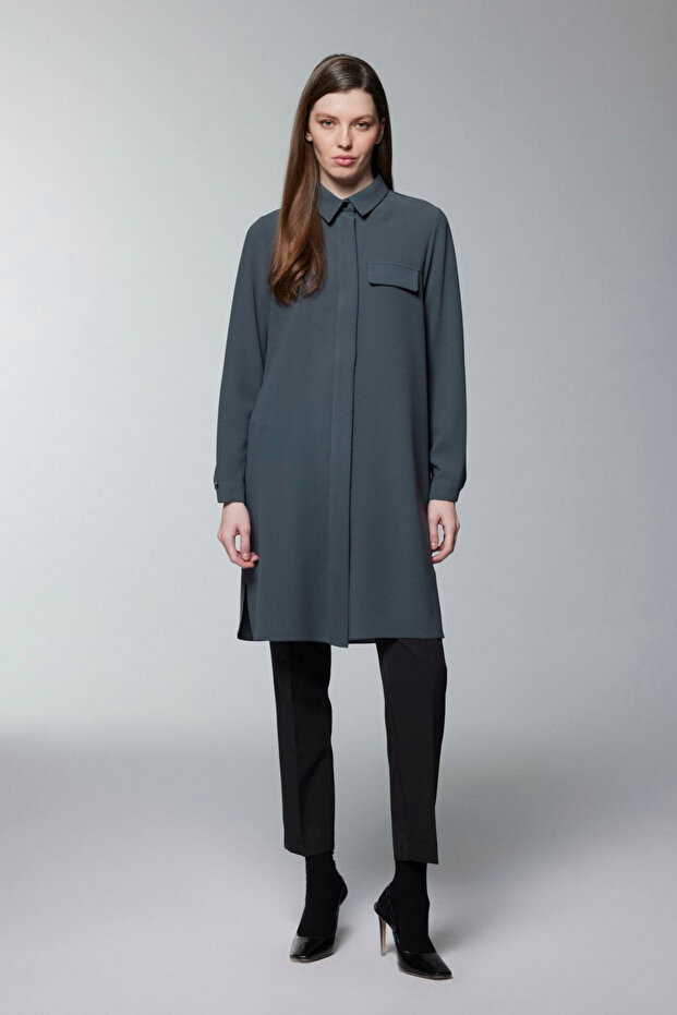 Anthracite Tunic with Pocket Cover Detail and Hidden Buttons 1427