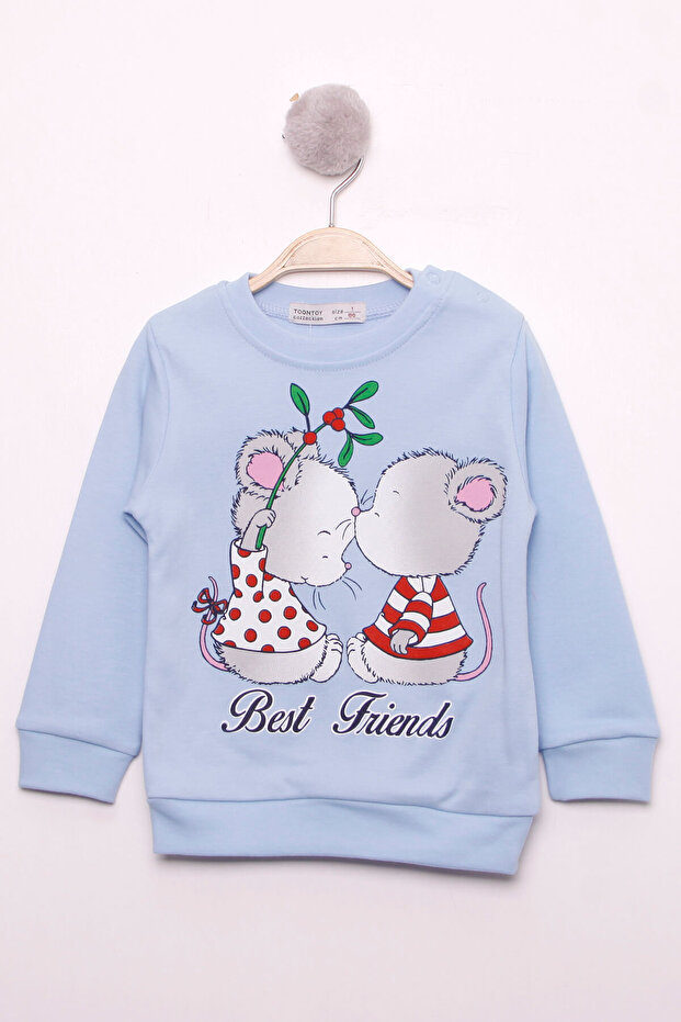 Girls' Relax Fit Crew Neck Printed Sweatshirt - 2 Thread
