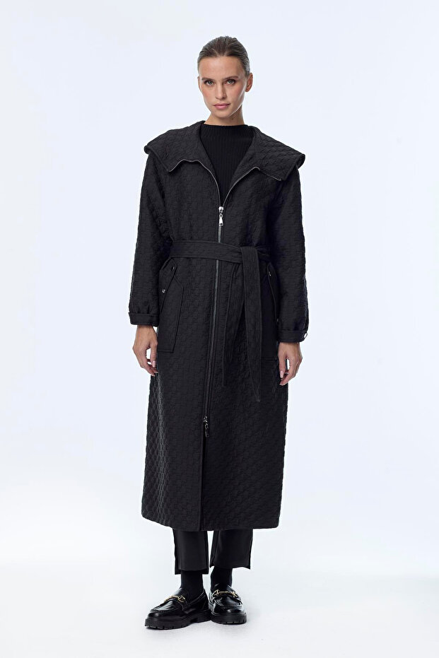 Hooded Zipper Pocket Detailed Giy Çık Black 13997