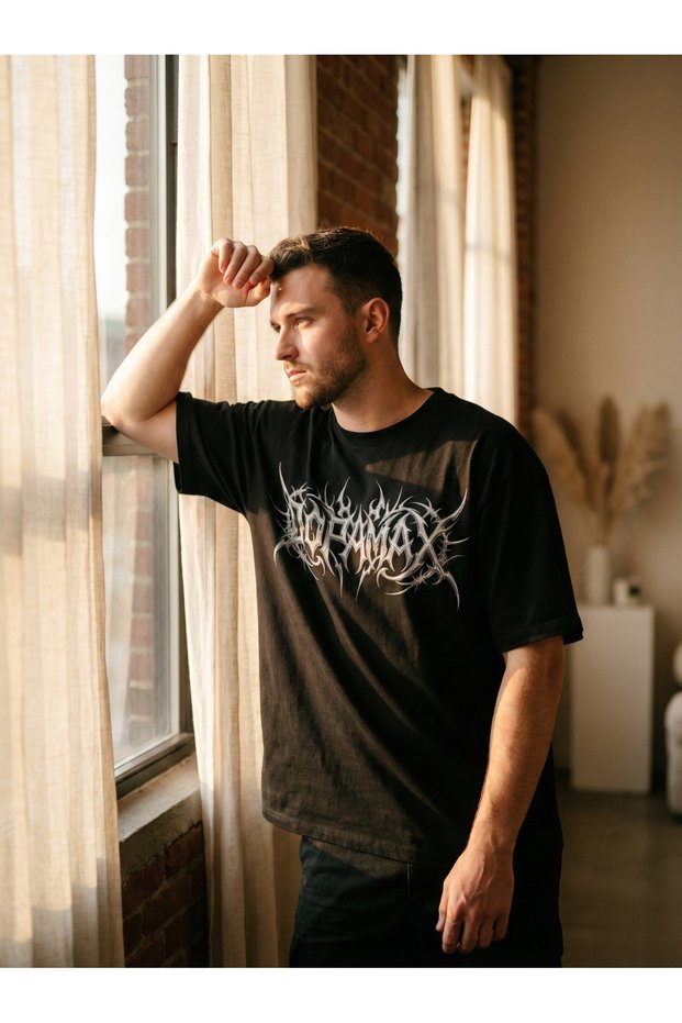 Unisex Black Oversize T-Shirt - Dopamax Death Metal Typography Printed Combed Cotton Crew Neck T-Shirt