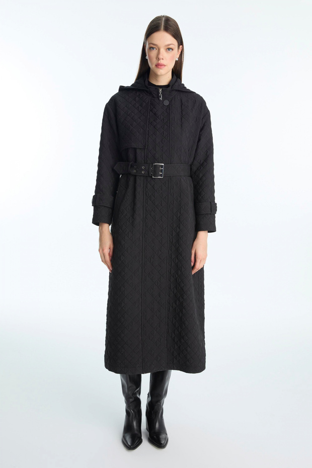 Hooded Belted Giy Çık Black 13528
