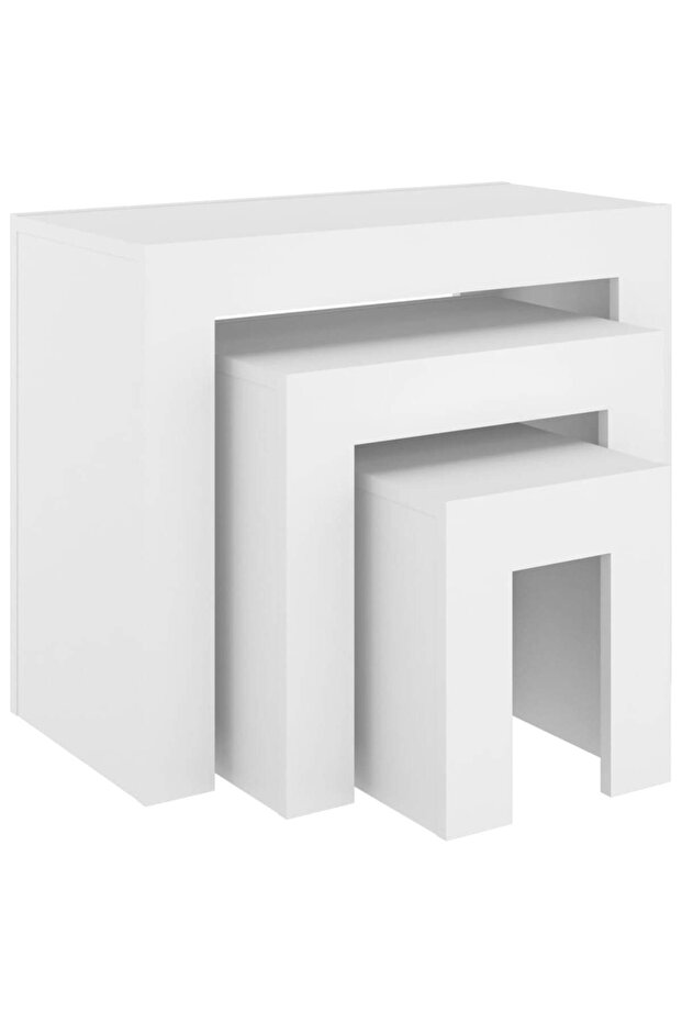 Stackable coffee tables, 3 pcs., white, chipboard - 2