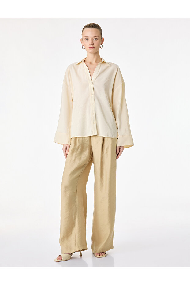 Viscose Blended Classic Collar Long Wide Sleeve Oversized Shirt