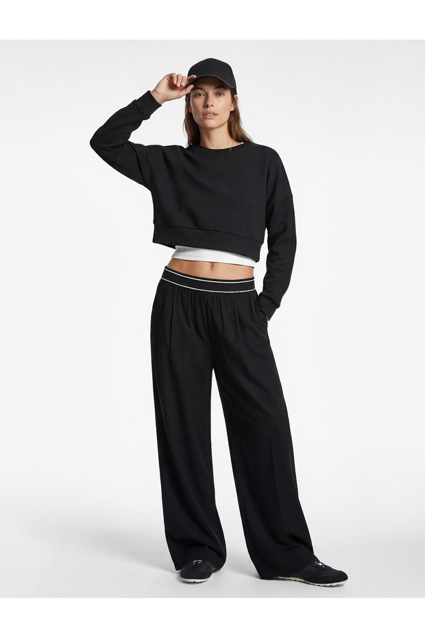 High Waist Elastic Detailed Wide Leg Sports Parachute Sweatpants