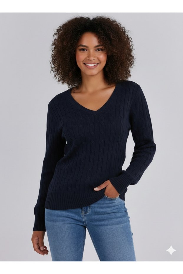 Riviera 100% Cotton V-Neck Women's Sweater