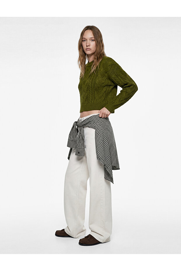 Long Sleeve Crew Neck Hair Braided Knitwear Sweater