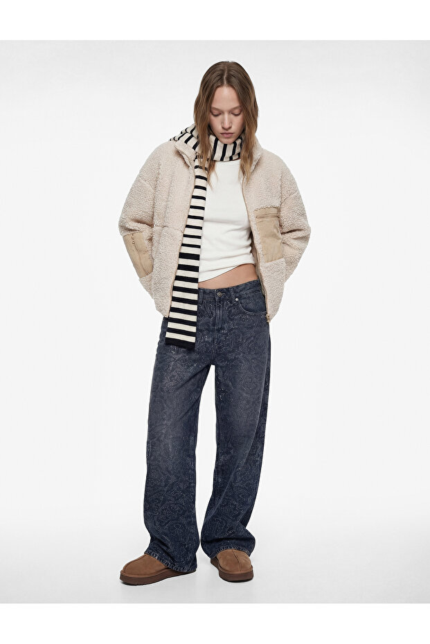 Oversized Plush Jacket with Long Sleeves and Zippered Pocket Detail
