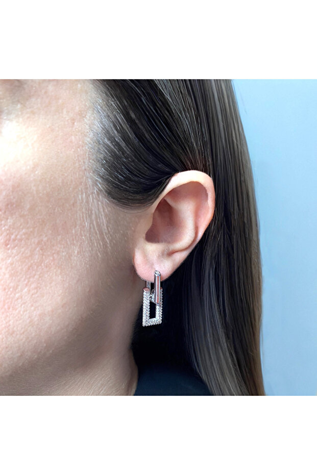 أقراط حلقية مزدوجة من الحجر على شكل مستطيل مربع الشكل - 1