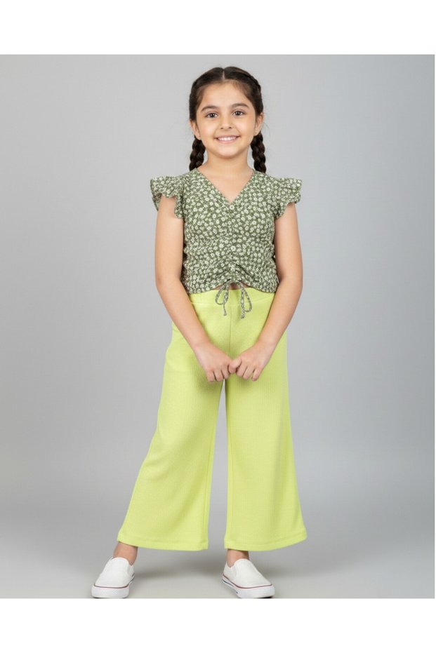 Girl's Summer 6-7-8-9-10 Years Old Flower Printed Stylish Suit