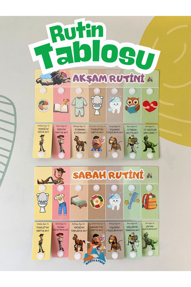 لوحة جدول الأعمال اليومية ذات الطابع الخاص من Toy Story مع نظام فيلكرو (الصباح والمساء) (مع فيلكرو)