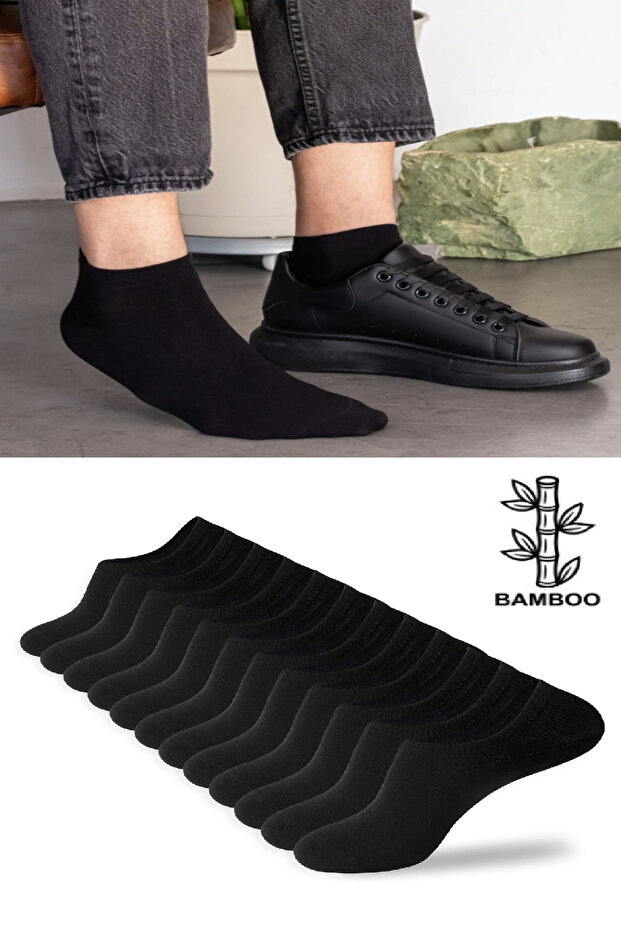 12 Pairs Bamboo Black Men's Seamless Booties Socks 4 Seasons Durable Heel And Toe