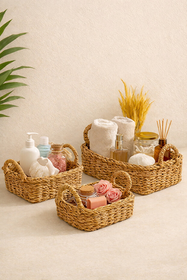 Hasır Dikdörtgen 3lü Sepet/düzenleyici/banyo Düzenleyici - 1