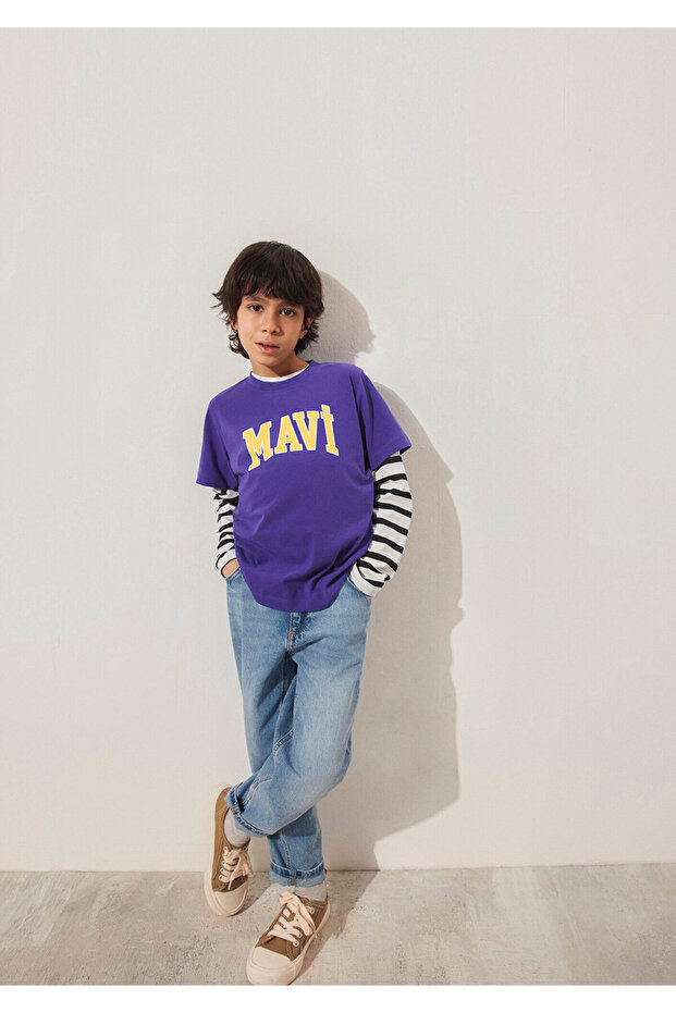Logo Printed Purple T-Shirt Regular Fit 6610030 -70692