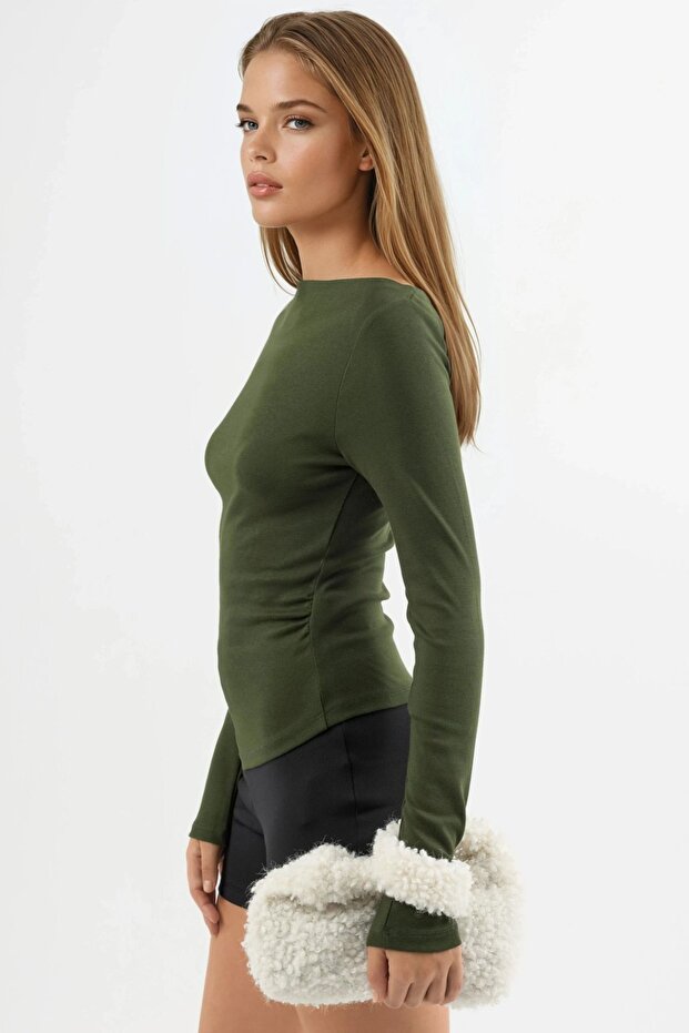 BUSEM Kayık Yaka Pamuklu Bluz - 4