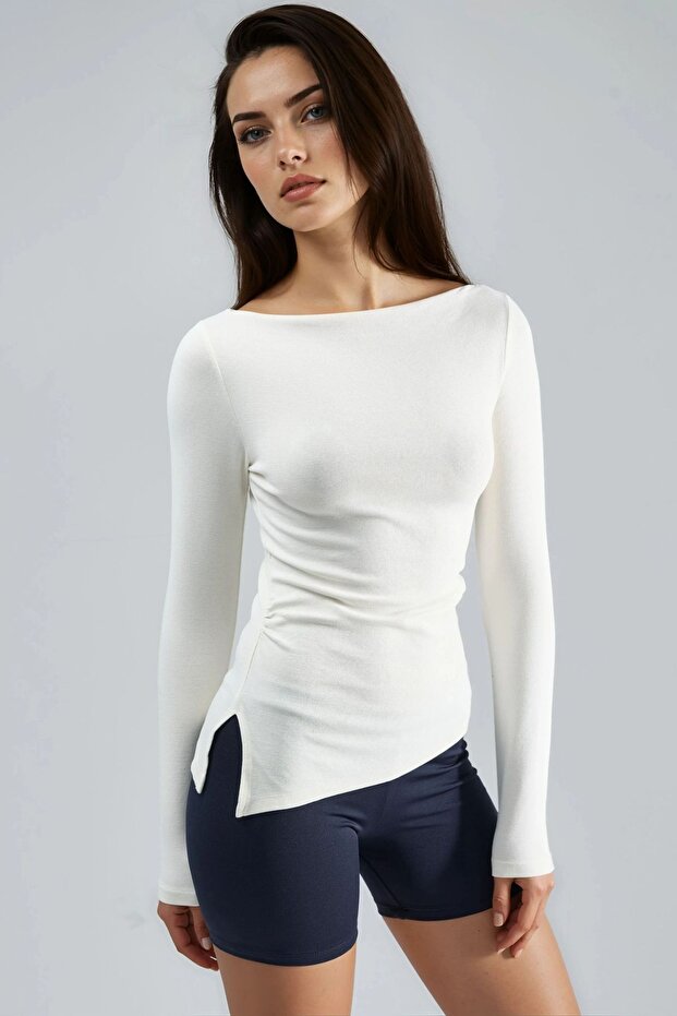 BUSEM Kayık Yaka Pamuklu Bluz - 4