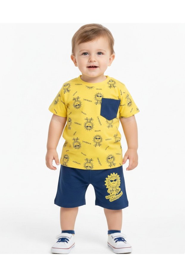 Baby Boy Summer Printed Pocket Detail 6-9-12-18-24 Months Shorts Baby Set