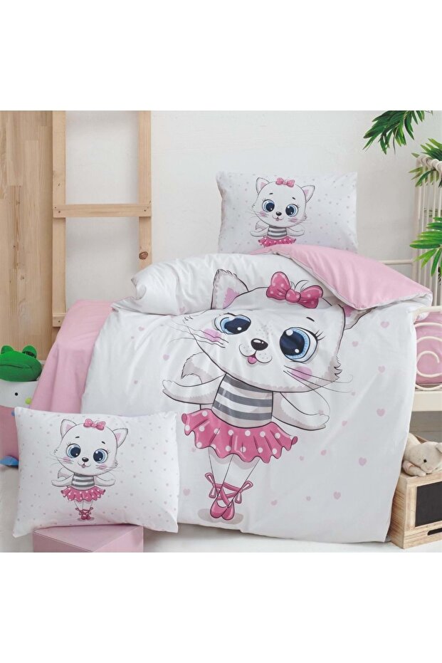طقم سرير أطفال من CUTE KITTEN PANO KUTULU باللون الوردي