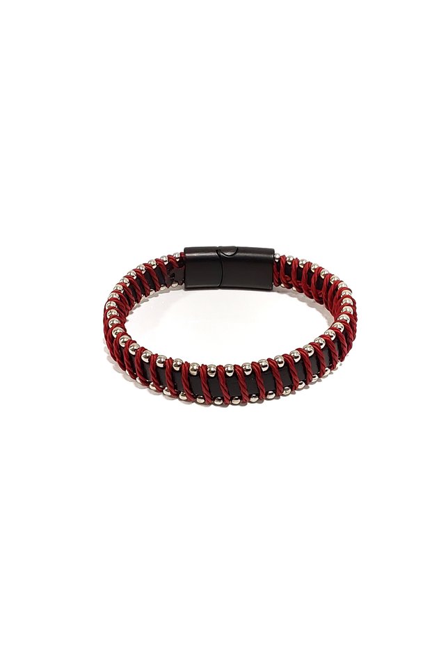 Forest Shield Black Red Genuine Leather Men's Bracelet | Masculine, Modern and Contrasting Design-1169