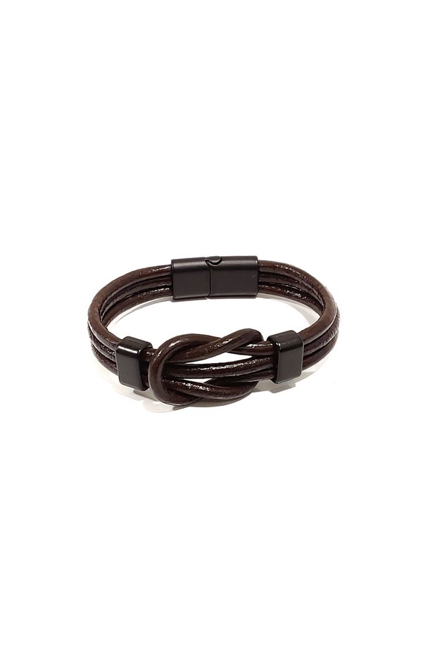 Light Brown Men's Leather Knot Model Bracelet | Genuine Leather – Magnetic Metal Buckle