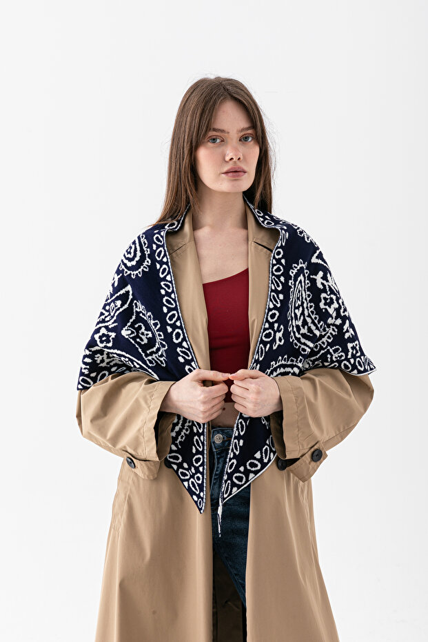 Patterned Triangle Double-Sided Shoulder Shawl – Women's Knitwear Scarf