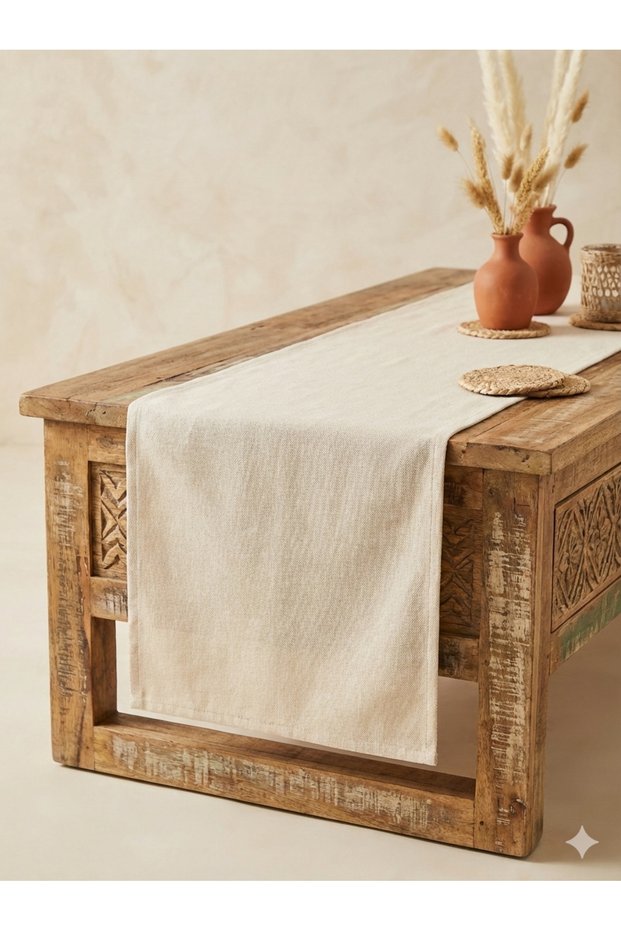 Organic Texture Raw Linen Tablecloth Runner 40 X 150 cm Cream Color