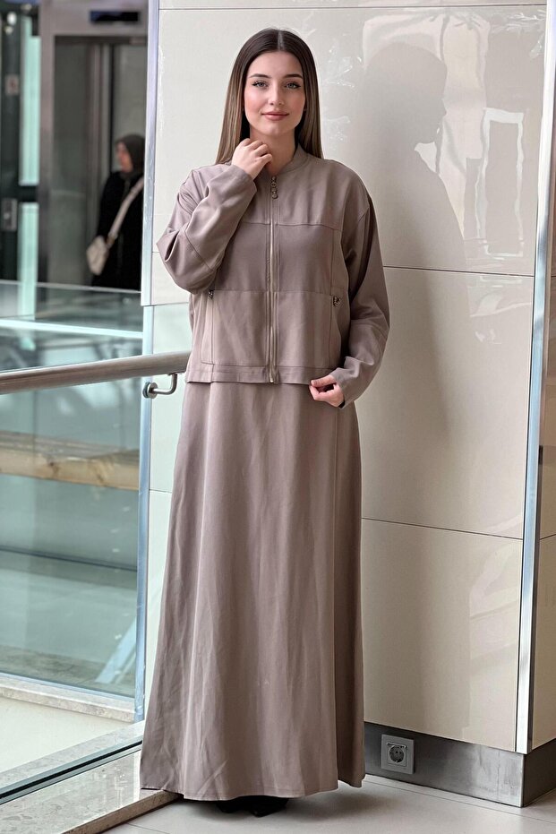 Ceketi Bambu Detaylı Elbiseli Takım - 1