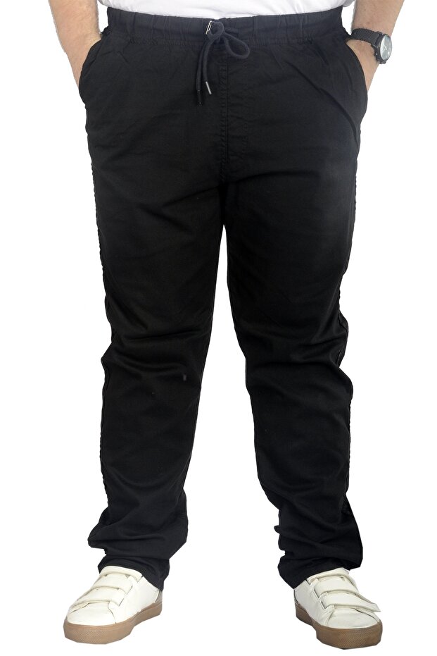Modexl Mode Xl Büyük Beden Pantolon Keten Jogger Milano 21913 Siyah