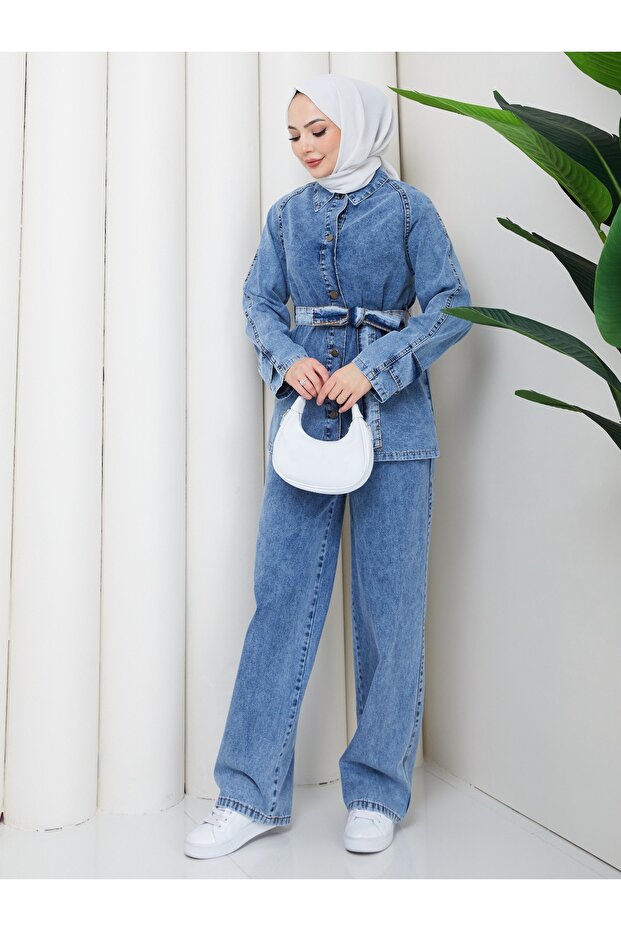 Belted Double Denim Suit