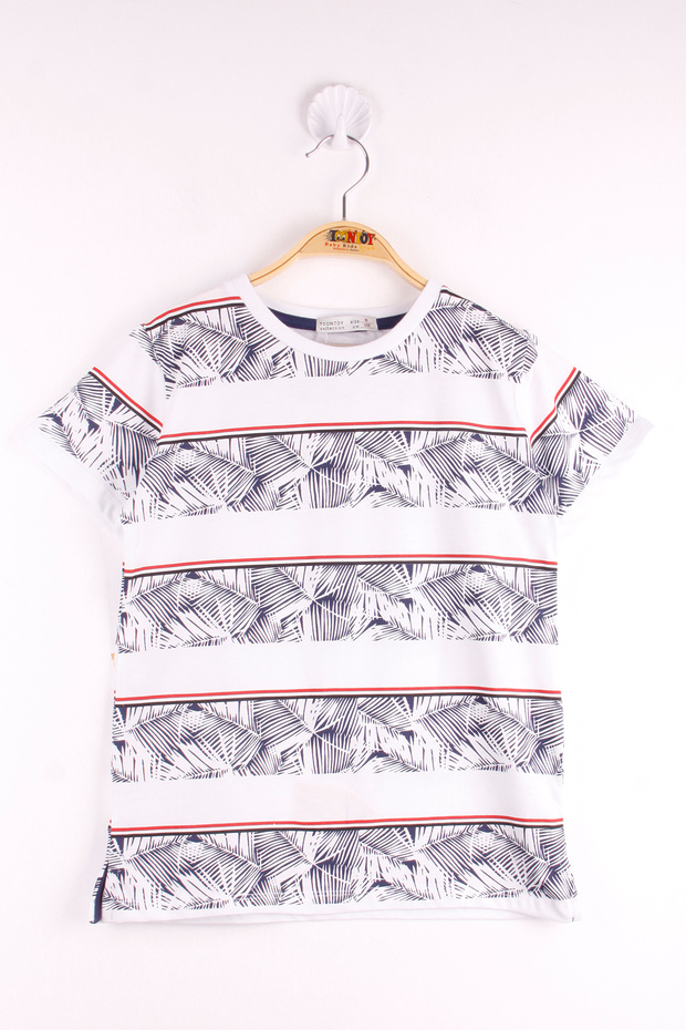 Boy's Printed Crew Neck Short Sleeve T-Shirt - Paneled