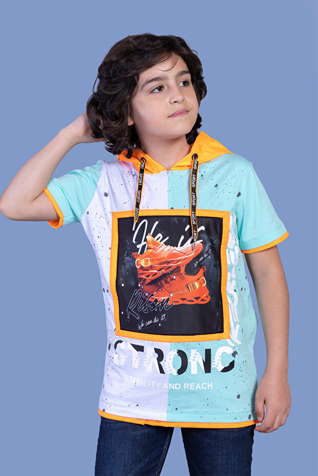 Boy's Printed Hooded Short Sleeve T-Shirt