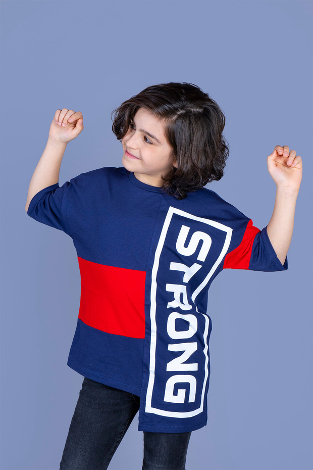 Boy's Printed Crew Neck Short Sleeve Asymmetrical T-Shirt - Color Block