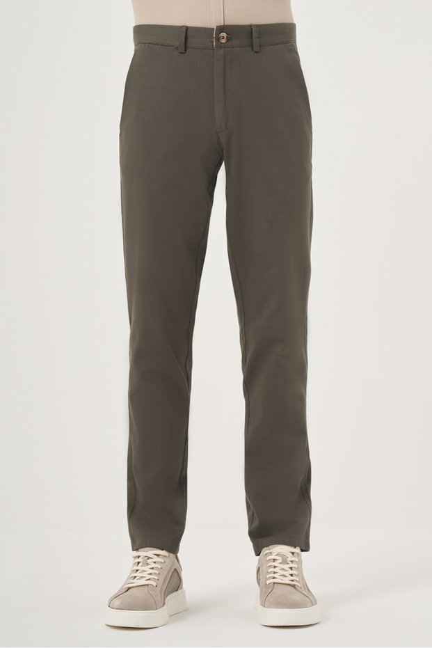Men's Green Summer Cotton Side Pocket Slim Fit Chino Pants