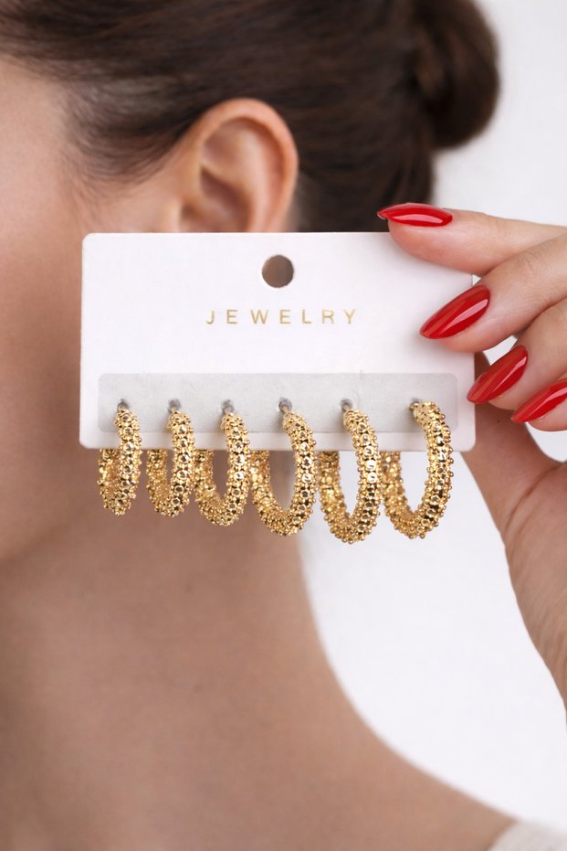 Women's Steel Tarnish-Resistant Yellow Textured 6-Piece Hoop Earring Set