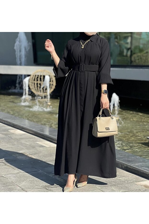 4486 - Belted Modest Tunic Black