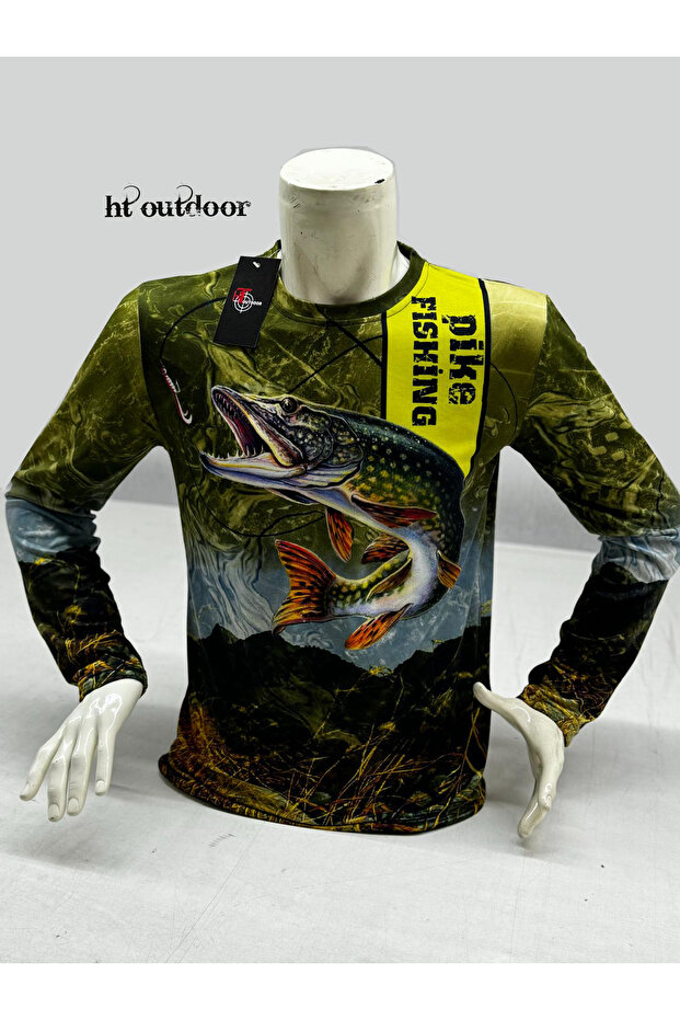 Long Sleeve Fish Pattern T-Shirt - Our Model